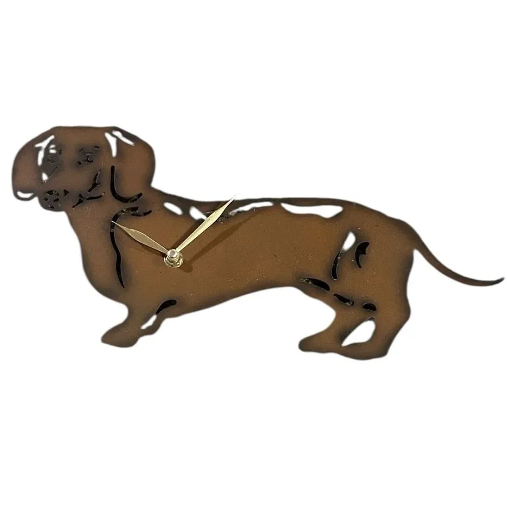 Like New Rare Metal Brown Dachshund Wall Clock